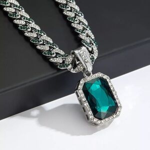 1pc Vintage-Inspired Hip Hop Square Gemstone Pendant Necklace with Rhinestone